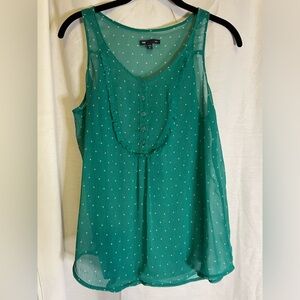 Pre-Owned GAP Sheer Green Tank Top with Ruffle Detail and Star Pattern Size M